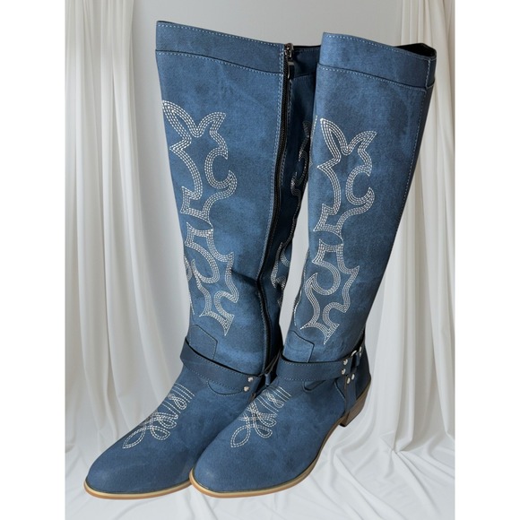 The Unbranded Brand Other - Women's Cowboy Western Jean Boots Heel Embroidery Retro Zipper Shoes Size 10